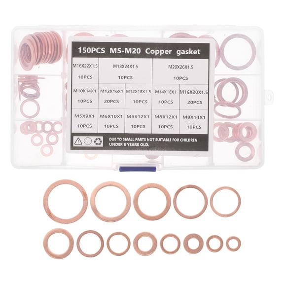 LOLIPPYY 150Pcs Copper Metric Flat Washers for Leak Prevention in Industrial Settings with Golden Finish