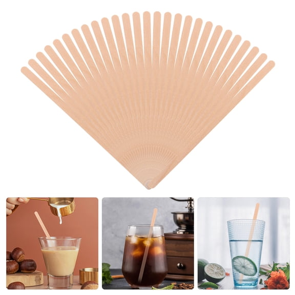LOLIPPYY 150pcs Long Stick Swizzle Sticks for Coffee Wood Material Cocktail Stirring Khaki Color