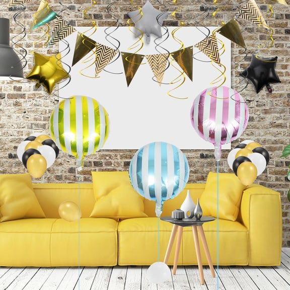 LOLIPPYY 15Pcs Assorted Color Round Striped Foil Balloons Perfect Birthday Party Supplies Decor