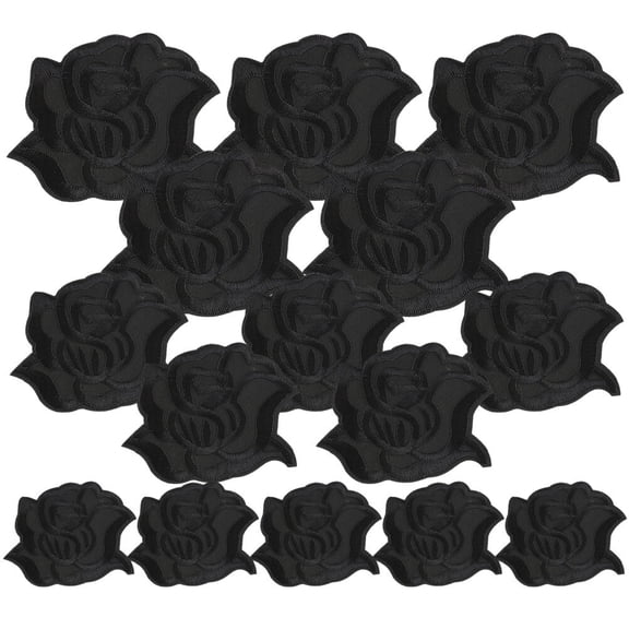LOLIPPYY Flower Embroidery Patches Black Polyester Twill for Decor and DIY Projects 15Pcs