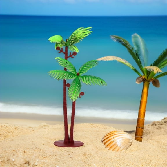 LOLIPPYY 15 Pieces Plastic Coconut Palm Tree Models Green Tropical Decorations for Cake Toppers and Party Supplies