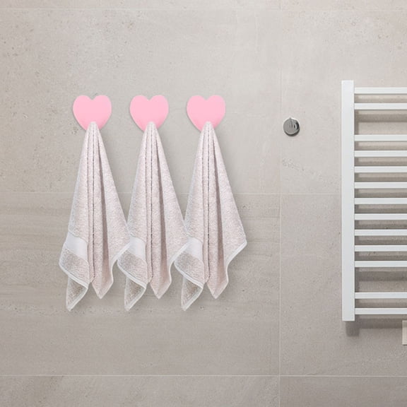 LOLIPPYY 16Pcs Cute Hangers Heart Shaped Hooks Pink Iron Strong Adhesive for Home Decoration