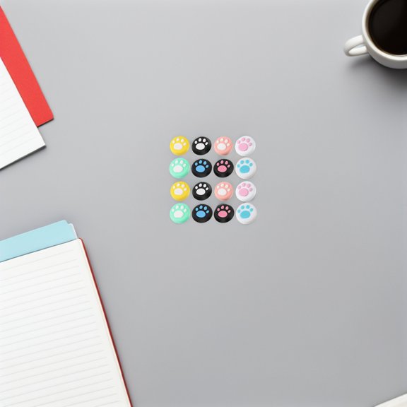 LOLIPPYY 16Pcs Joystick Grip Caps in Assorted Colors with Adorable Paw Pattern for Enhanced Comfort