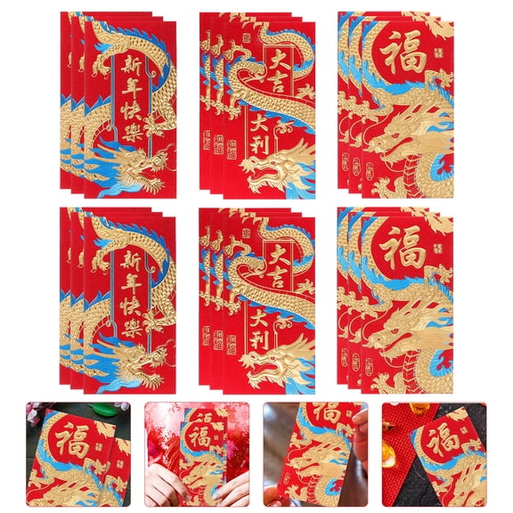 LOLIPPYY 18 Assorted Paper Red Envelopes for Chinese New Year Money Storage Year of the Dragon 2024