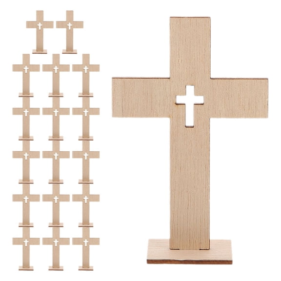 LOLIPPYY 18Pcs Wooden Crosses for Home Decor with Stable Base Elegant Beige Craft Crosses for Table Centerpiece