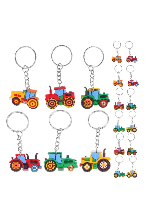 18pcs Tractor Keychains Set - Colorful Cartoon Farm Vehicle Keyrings, Party Favors for Boys & Girls, Harvest Season Decorations