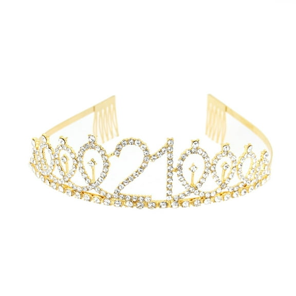 LOLIPPYY 1PC Rhinestone with Alloy Insertion Hair Comb Decorative Hair for 21th Birthday (Golden)