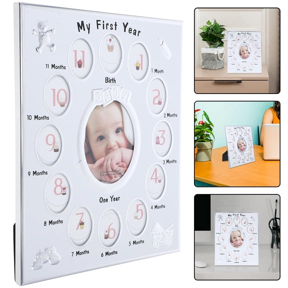 LOLIPPYY 1-Pack White Metal Baby Picture Frame for First Year Celebration and Family Memories
