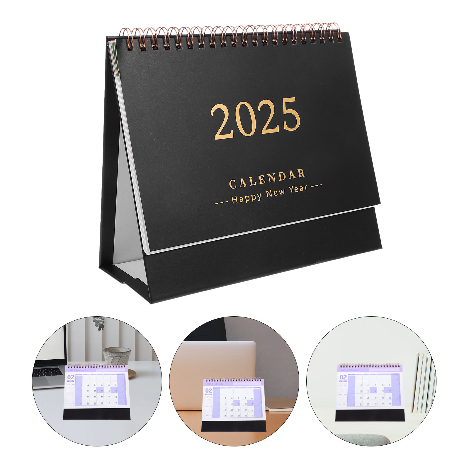 LOLIPPYY 1-Pack Black Small Desk Calendar with Simple Rectangular Paper ...