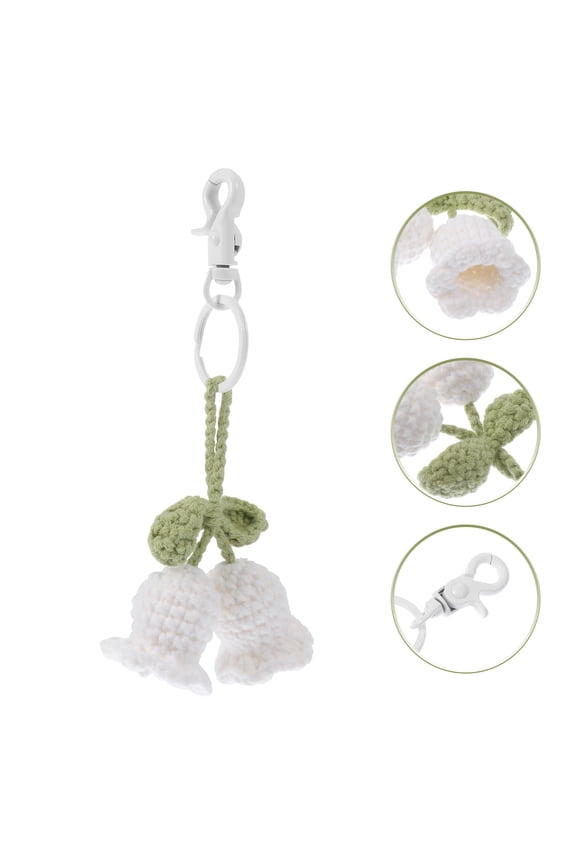 1Pack Cute Knitted Flower Keychain Toy for Key Decoration in White