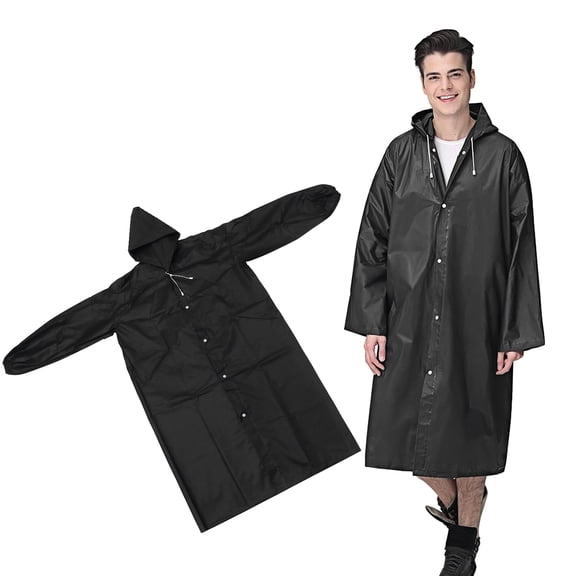 LOLIPPYY Portable Reusable Raincoat Black EVA Tear Resistant Poncho for Women Camping 1Pack