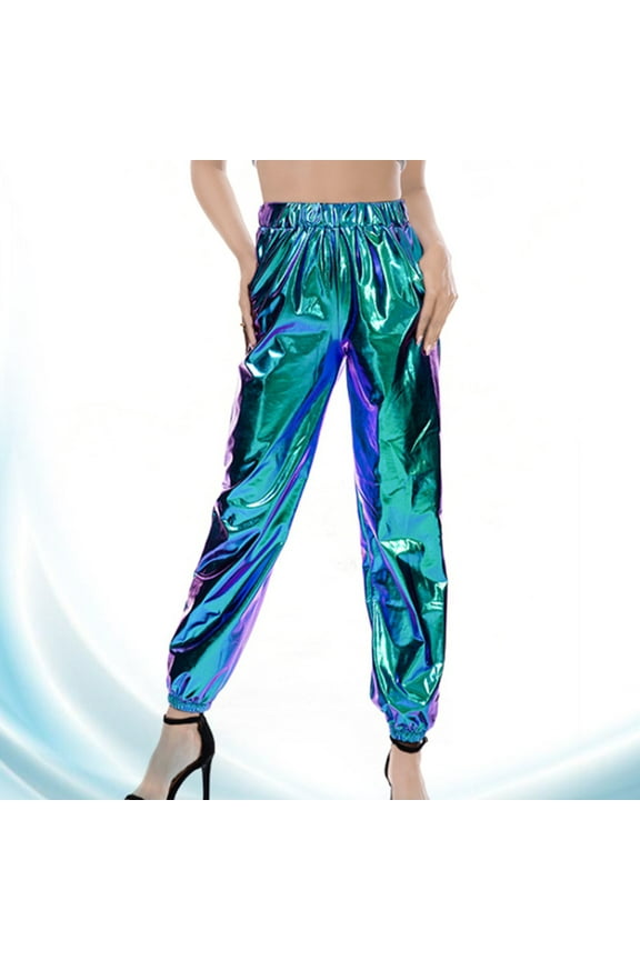 1Pack Ladies Wide Leg Trousers Iridescent Blue Practical Casual Wear Comfortable Women Clothing
