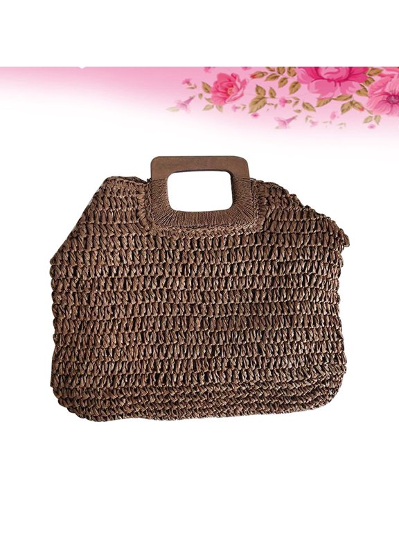 Durable Coffee Straw Handbag, Stylish Weave Bag for Beach and Outdoor
