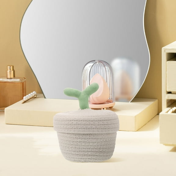 LOLIPPYY Beige Small Woven Storage Basket with Lid, Cotton Rope Organizer for Bathroom, Home, and Office, 1 Pack