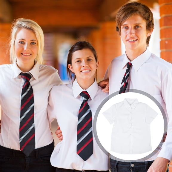 LOLIPPYY 1Pack White Uniform Shirt Japanese Style Short Sleeve Collared Durable for Student Uniforms