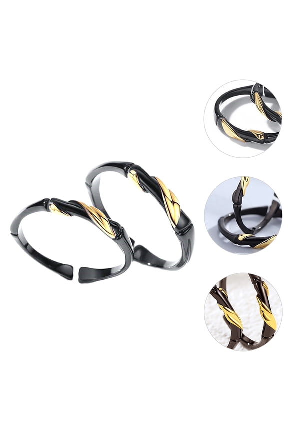 1Pair Black Open Ring for Couples Simple Decorative Finger Ring Romantic Costume Accessory