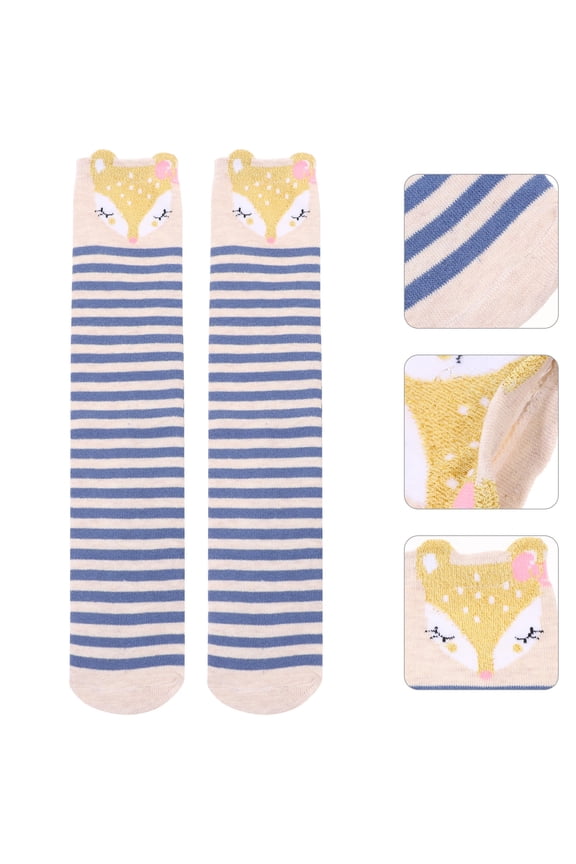 1Pair Blue Cotton Long Knee High Socks Warm Breathable for Photography Costume Use