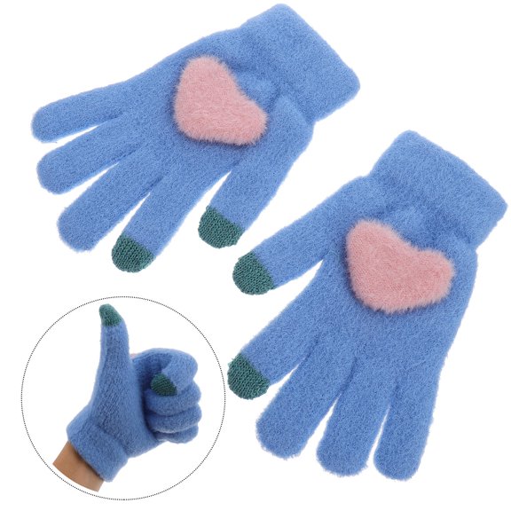 LOLIPPYY 1Pair Blue Thick Knitting Gloves with 360 Degree Touchscreen and Sturdy Wrist Design