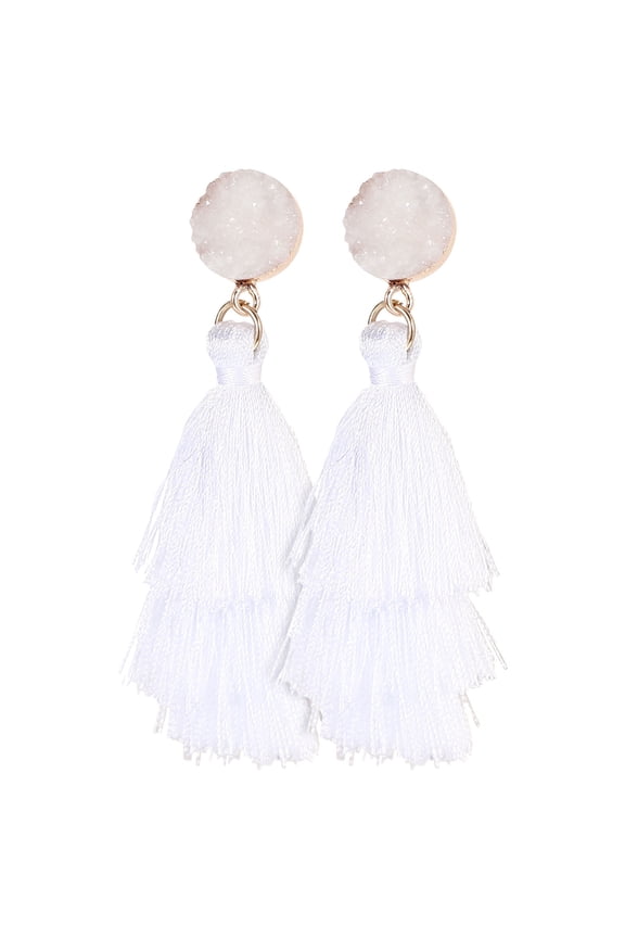 1 Pair Bohemian Tassel Earrings with Layered Cotton Fringe Dangle for Women