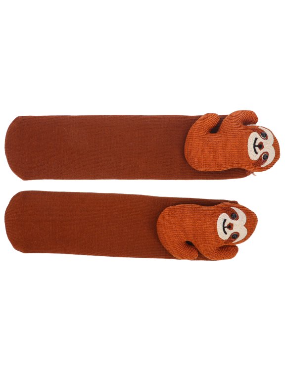 3D Knitted Sloth Pattern Coffee Color Warm Holiday Socks 1 Pair