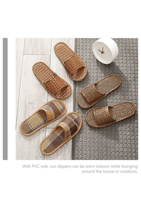 1Pair Comfortable Light Brown Indoor Shoes Made from Rattan Straw and PVC Material