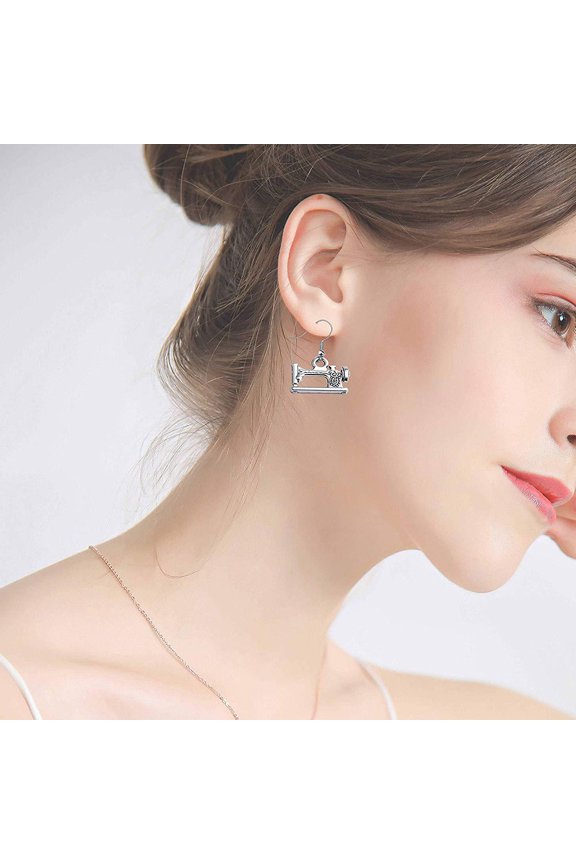 1Pair Creative Funny Earrings Plated Sewing Machine Design Durable Metal Ear Hooks
