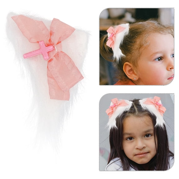 LOLIPPYY 1Pair Cute White Cat Ears Hair Clips Plush Animal Ear Fashion Hair Accessories