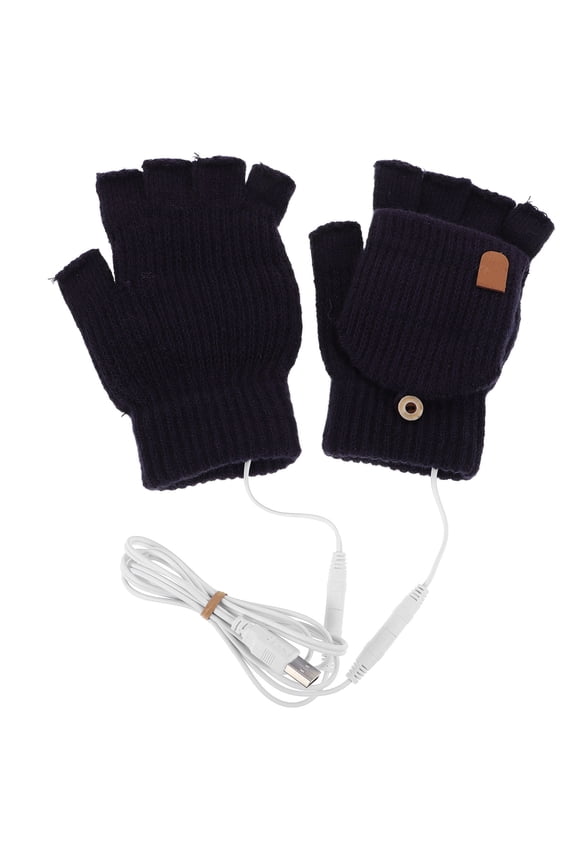 1Pair Dark Blue Heated Gloves for Winter Cycling with USB Charge and Flip Cover Design