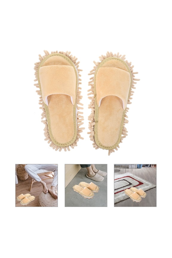 1 Pair Multipurpose Dusting Cleaning Slippers for Home Use, Washable and Comfortable Beige Footwear