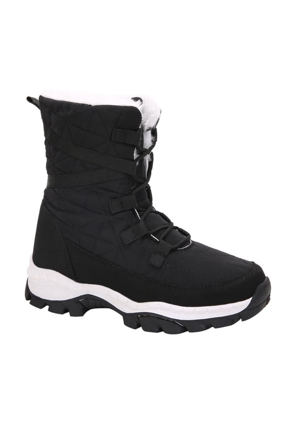 1Pair Fashionable Black Mid-Tube Snow Boots Warm Winter Shoes for Outdoor Wear
