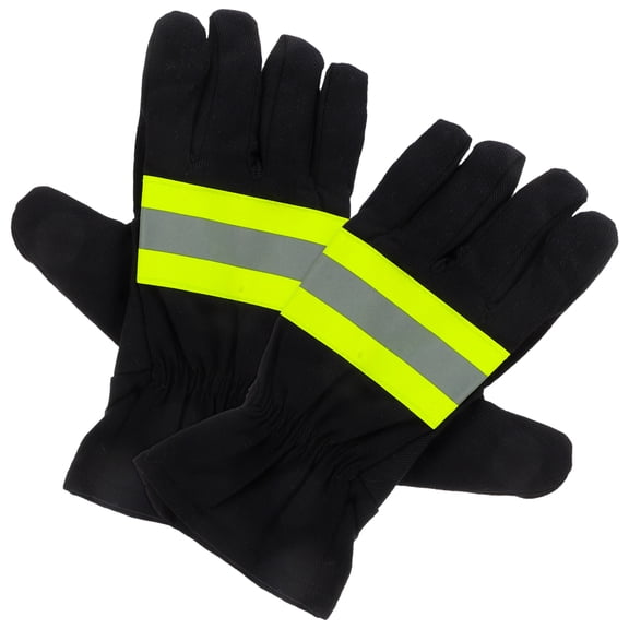 LOLIPPYY 1Pair Firefighter Protective Gloves with Reflective Strip Flame Resistant Cotton Work Gloves