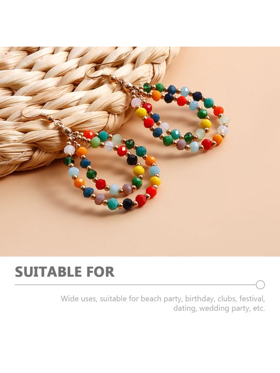 1 Pair Crystal Beaded Hoop Earrings for Women Stylish Dangle Fashion Jewelry Accessories