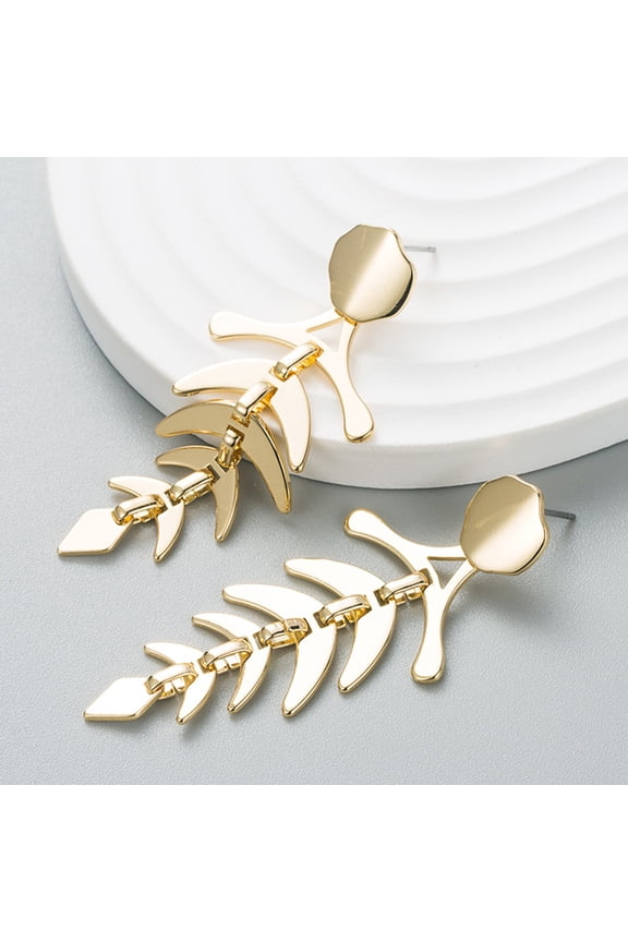 1Pair Golden Fish Bone Earrings Alloy Ear Studs Jewelry for Home