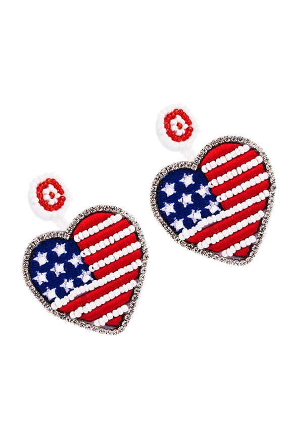 1Pair Heart Shaped Us Flag Earrings Creative Multi Color Ear Ornament for Casual Wear