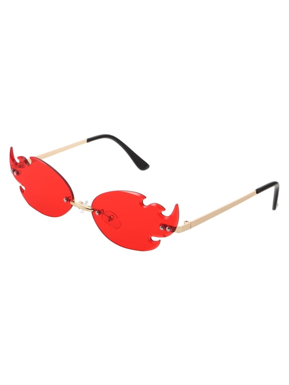 1 Pair Lightweight Rimless Flame Sunglasses Red Fire Eyewear for Reusable Party, Festival, and Photoshoot Accessories