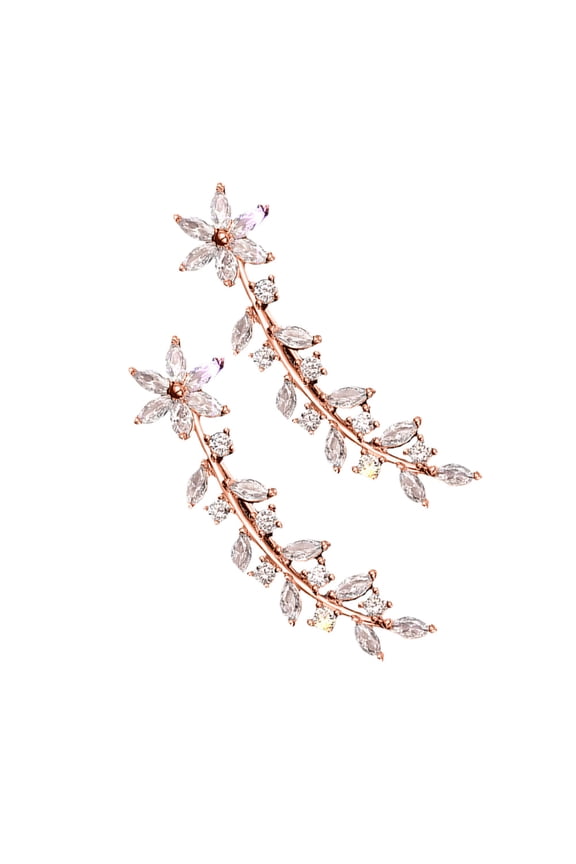 1Pair Lightweight Rose Plated Ear Crawler with Floral Leaf Details for Comfortable Stylish Look