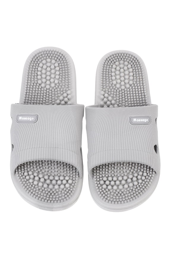 1 Pair Grey Indoor Massaging Slippers with Non- PVC Sole, Comfortable Footwear for Home Use