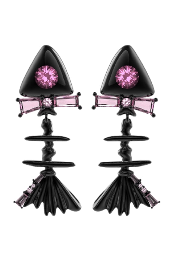 1 Pair Black Metal Fish Bone Dangle Earrings Drop Ear Jewelry for Everyday Wear