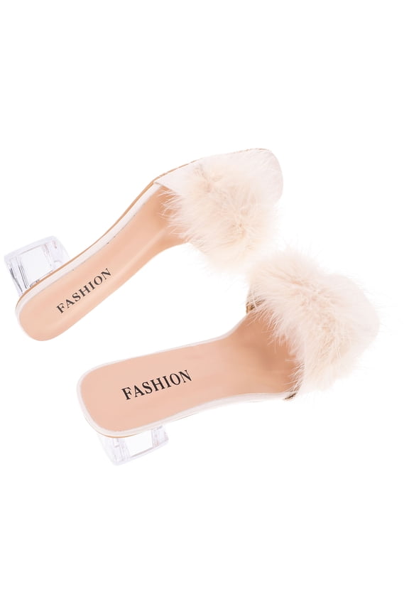 1Pair Open Toe Wear Beach Sandals Beige Comfortable Chunky Heel Slipper for Outdoor Use