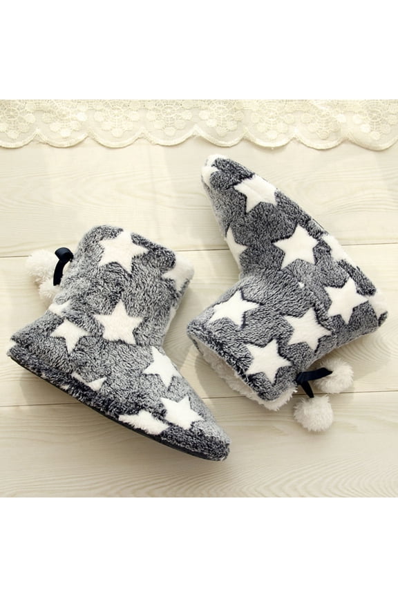 1Pair Plush Winter Boots with Anti Skid Sole Blue Bootie Slippers for Indoor Use