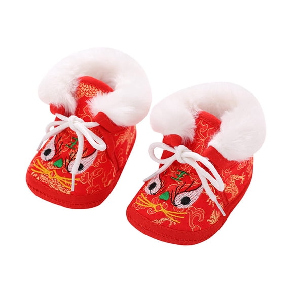 LOLIPPYY 1 Pair Red Warm Embroidered Casual Shoes with Tiger Design, Comfortable Winter Footwear for Everyday Use