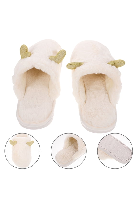 1 Pair Cozy Beige Cotton Slippers with Non- Sole, Warm and Comfortable Indoor Footwear for Home Use