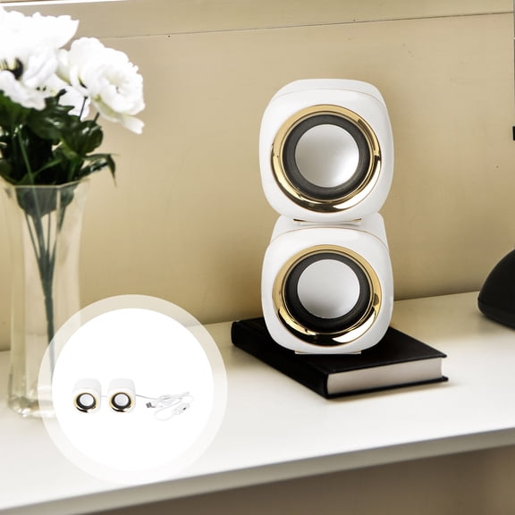 LOLIPPYY 1Pair Stereo USB Speaker for Computer and Multimedia Devices Beige with Metallic Plating