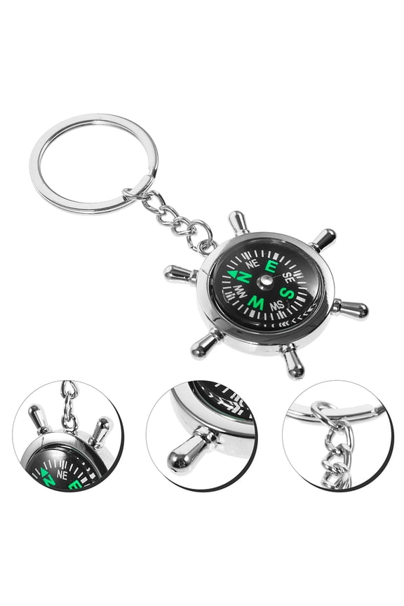 1Pair Stylish Vintage Alloy Compass Keychain Portable for Hiking and Outdoor Survival