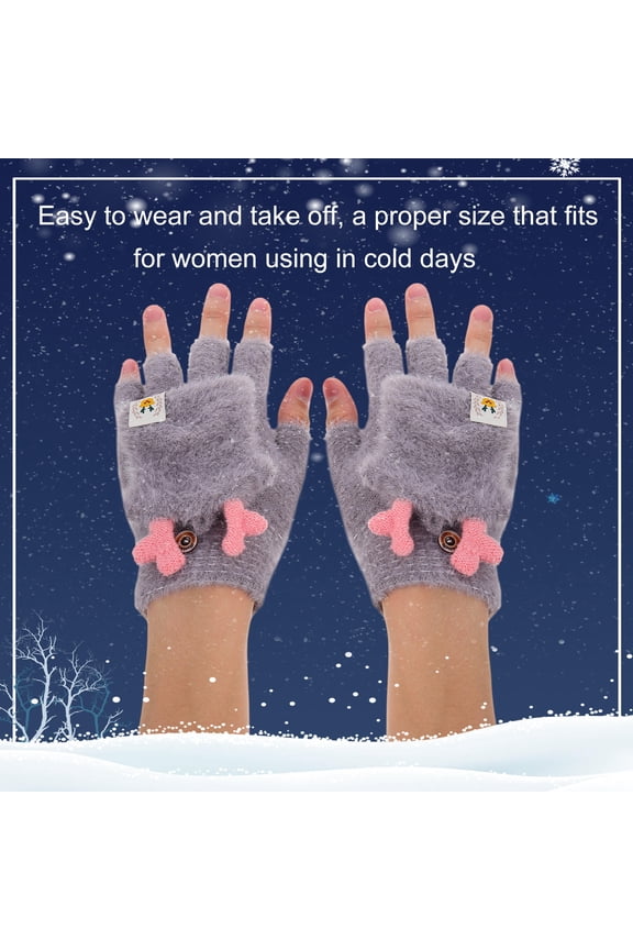 1Pair Warm Grey Gloves for Winter Outdoor Use with Creative Deer Horn Design