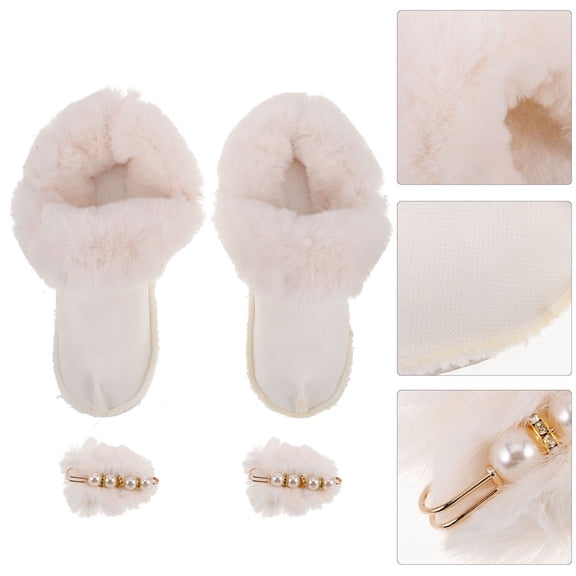 LOLIPPYY 1Pair Warm Plush Slipper Liner for Shoes Thick Furry Insoles Removable Comfortable White