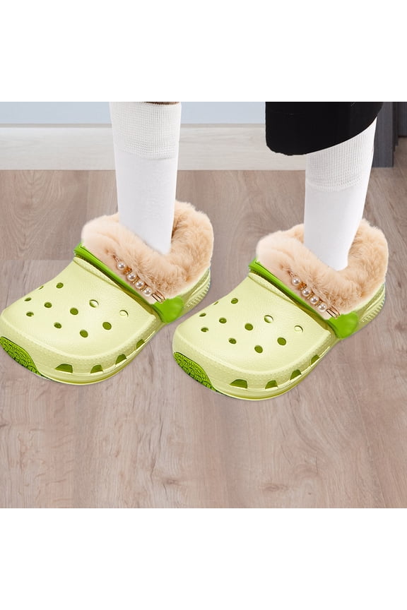 1Pair Warm Removable White Plush Inner Sole Insert for Winter Clogs and Slippers
