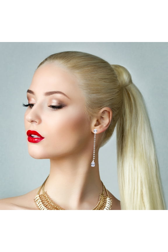 1 Pair Zirconia Threader Earrings Dangling Chain Ear Jewelry for Wedding and Special Occasions