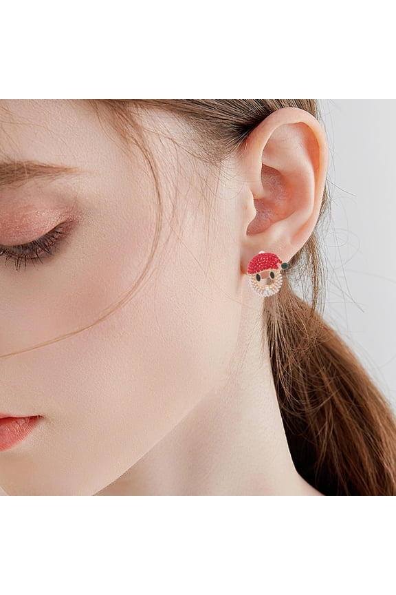 1 Pair Holiday Earrings Santa Design Lightweight Alloy Rhinestone Christmas Jewelry for Festive Celebrations