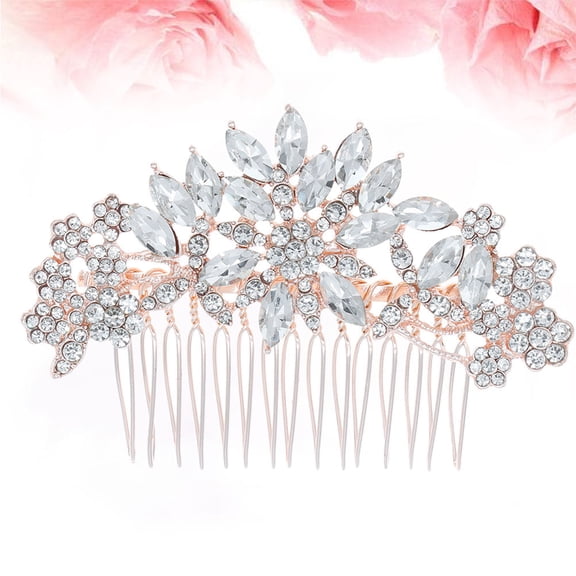 LOLIPPYY 1Pc Alloy Haircombs with Rhinestone Design Rose Gold Bridal Hair Combs for Special Events
